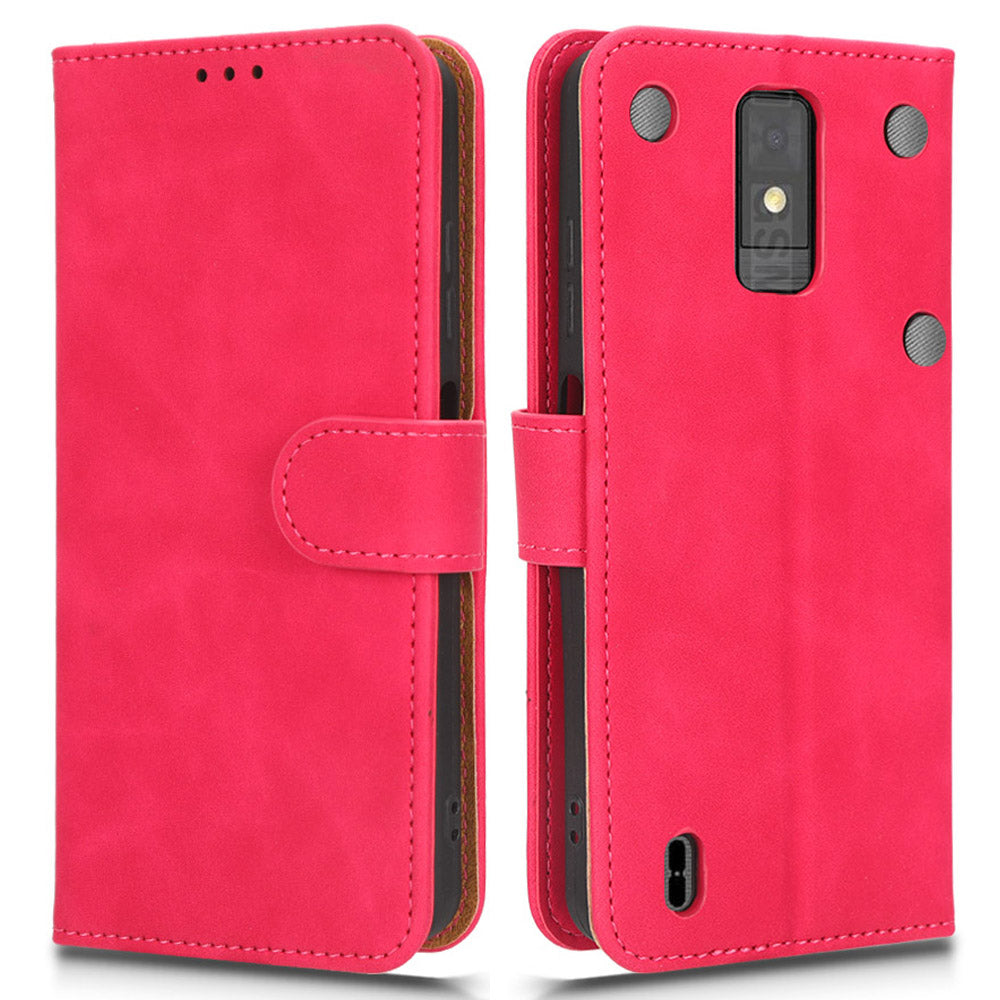 For ZTE Blade A32 PU Leather Phone Case Wallet Skin-touch Feeling Stand Cover Phone Protector