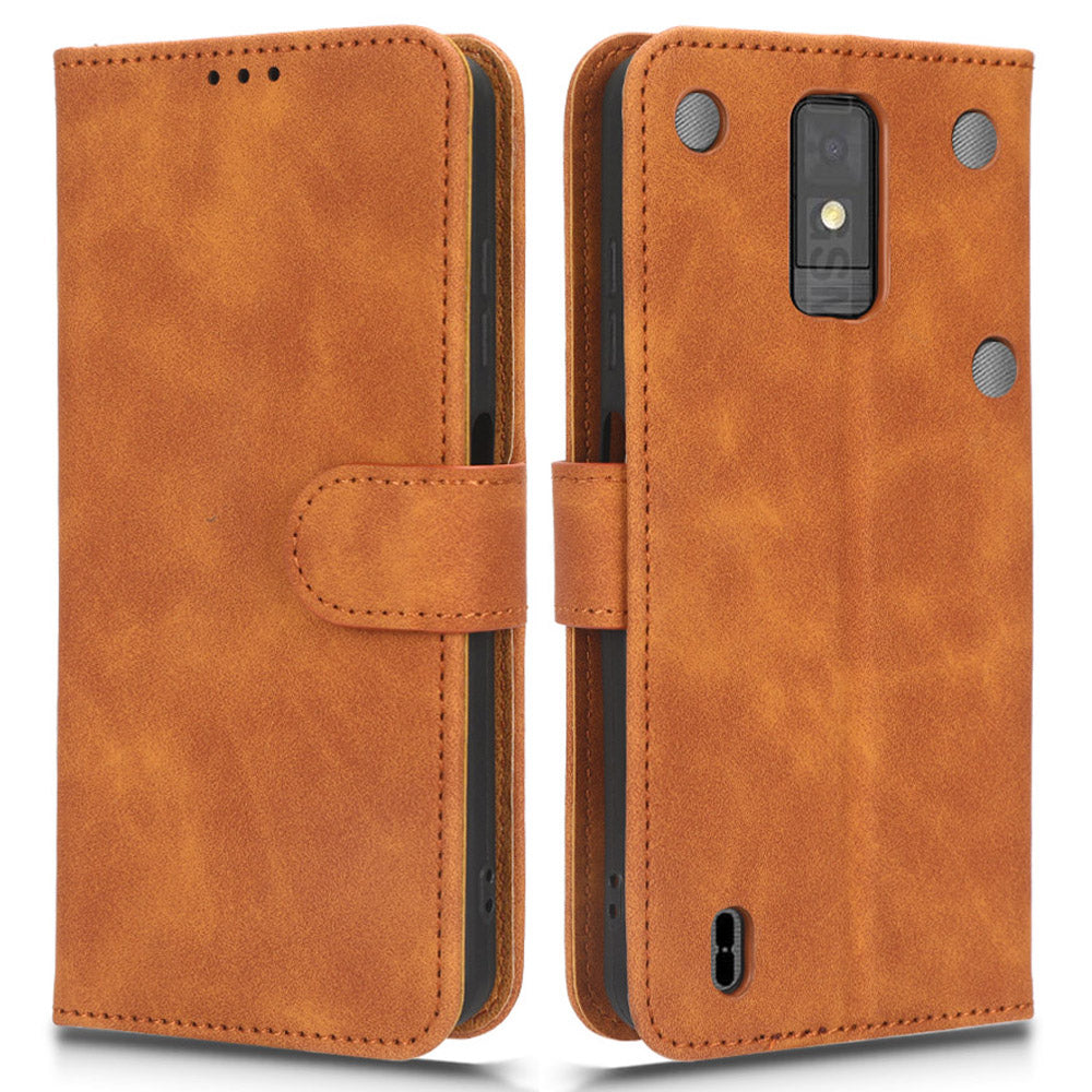 For ZTE Blade A32 PU Leather Phone Case Wallet Skin-touch Feeling Stand Cover Phone Protector