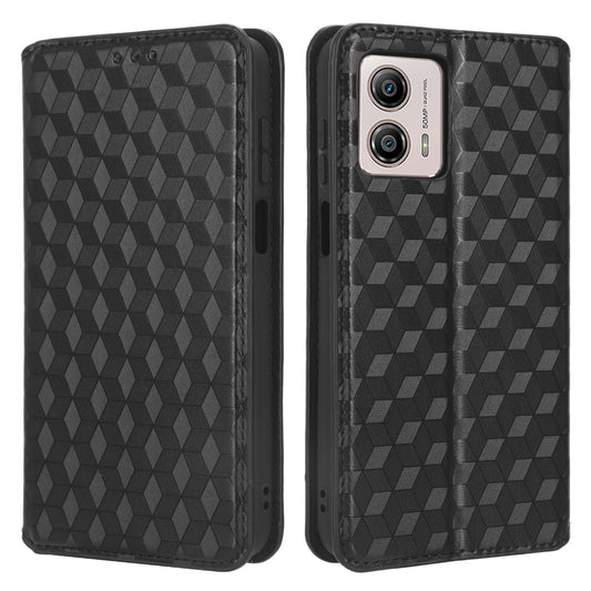 For Motorola Moto G53 5G Phone Case Imprinted Rhombus Pattern PU Leather Wallet Stand Cover