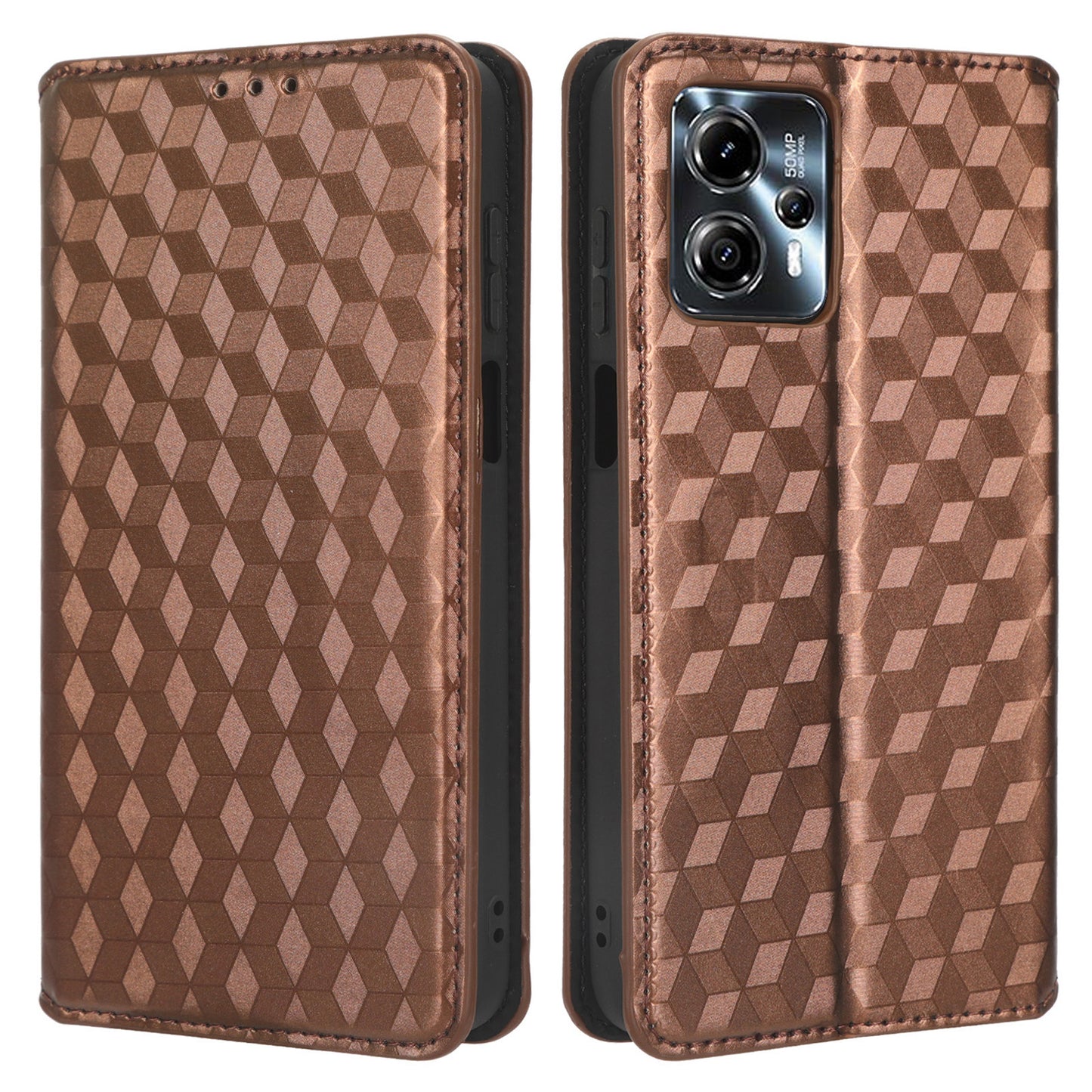 For Motorola Moto G13 4G / G23 4G Phone Case Imprinted Rhombus Pattern PU Leather Wallet Stand Cover