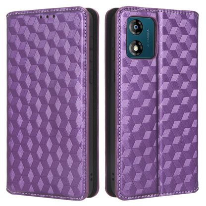 For Motorola Moto E13 4G Shockproof Phone Case Imprinted Rhombus Pattern PU Leather Wallet Stand Cover