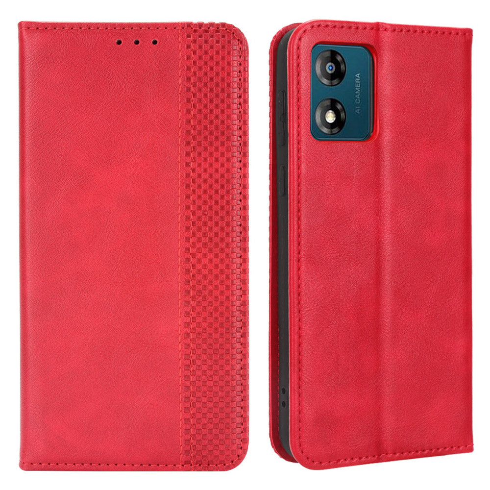 For Motorola Moto E13 4G PU Leather Vintage Phone Case Folio Wallet Stand Magnetic Shockproof Cover