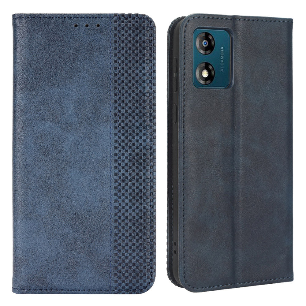 For Motorola Moto E13 4G PU Leather Vintage Phone Case Folio Wallet Stand Magnetic Shockproof Cover