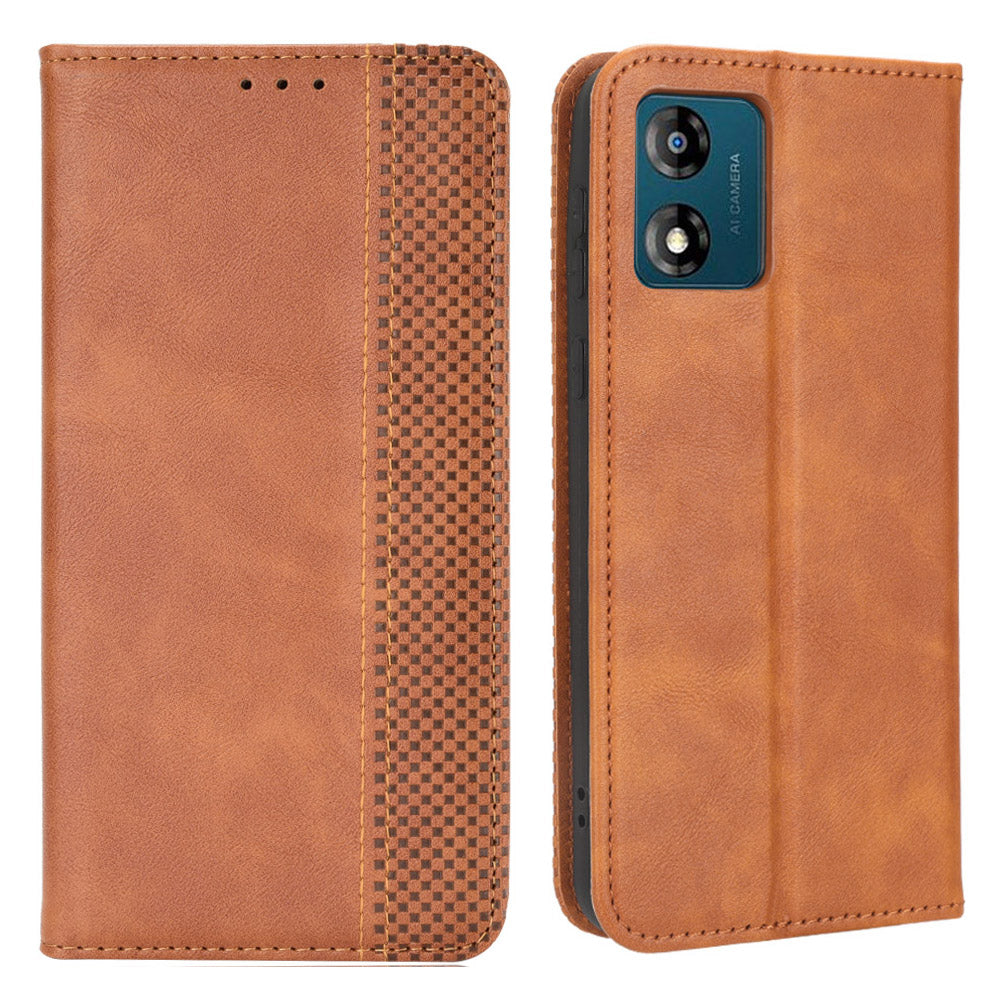 For Motorola Moto E13 4G PU Leather Vintage Phone Case Folio Wallet Stand Magnetic Shockproof Cover