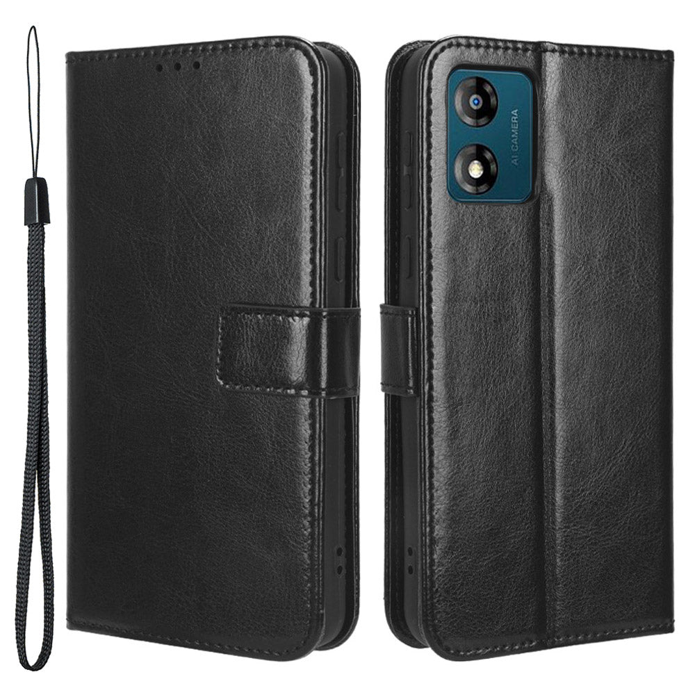 For Motorola Moto E13 4G Phone Stand Case PU Leather Crazy Horse Texture Wallet Phone Cover