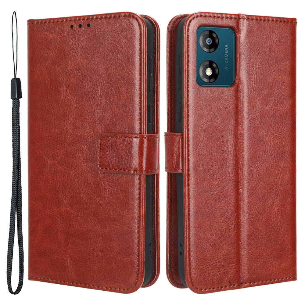 For Motorola Moto E13 4G Phone Stand Case PU Leather Crazy Horse Texture Wallet Phone Cover