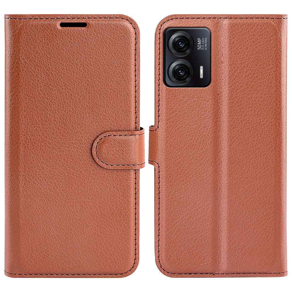 Shockproof Phone Case For Motorola Moto G73 5G , Litchi Texture PU Leather Cell Phone Cover Stand Wallet