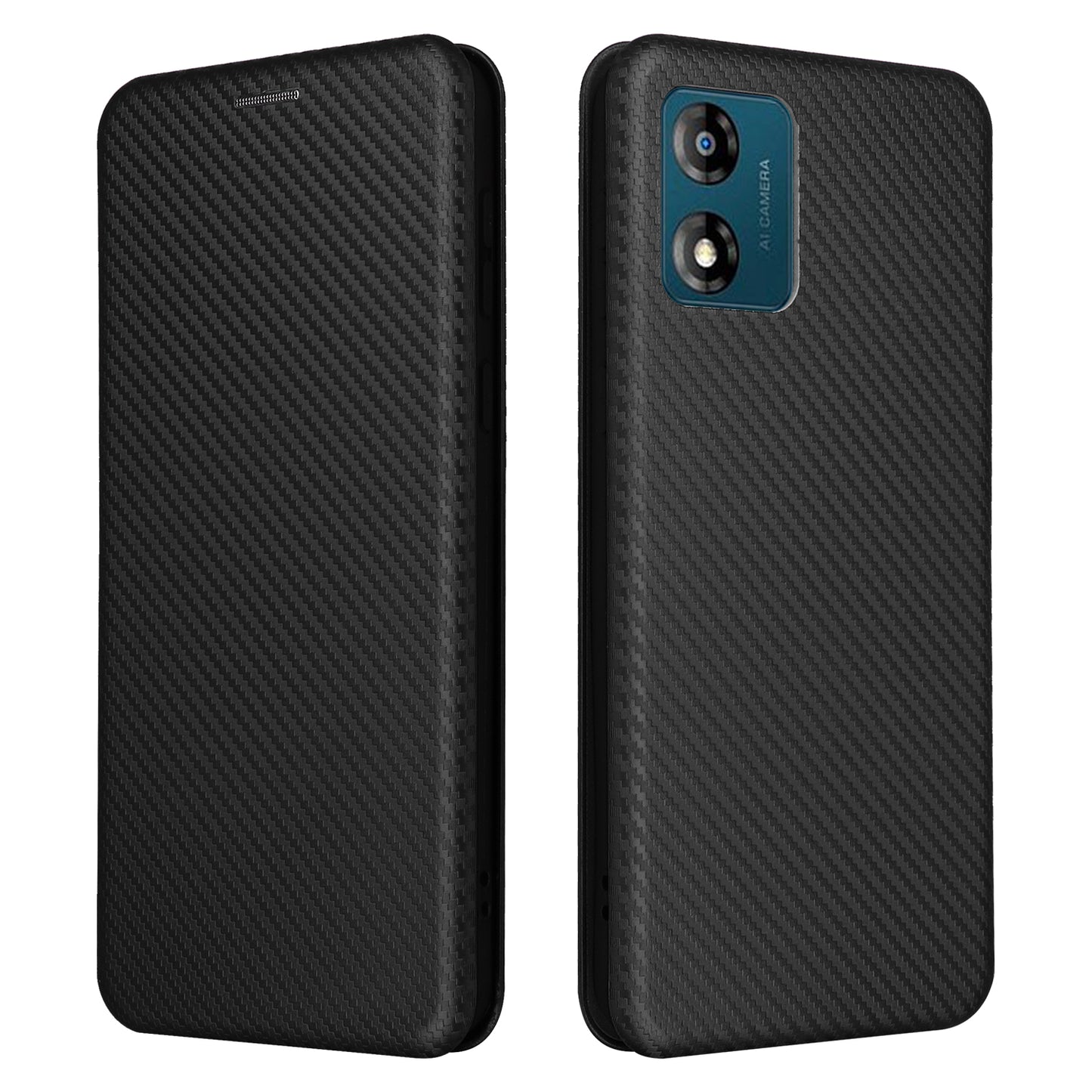 For Motorola Moto E13 4G Phone Case with Card Holder Carbon Fiber Texture Leather Protective Cover Stand