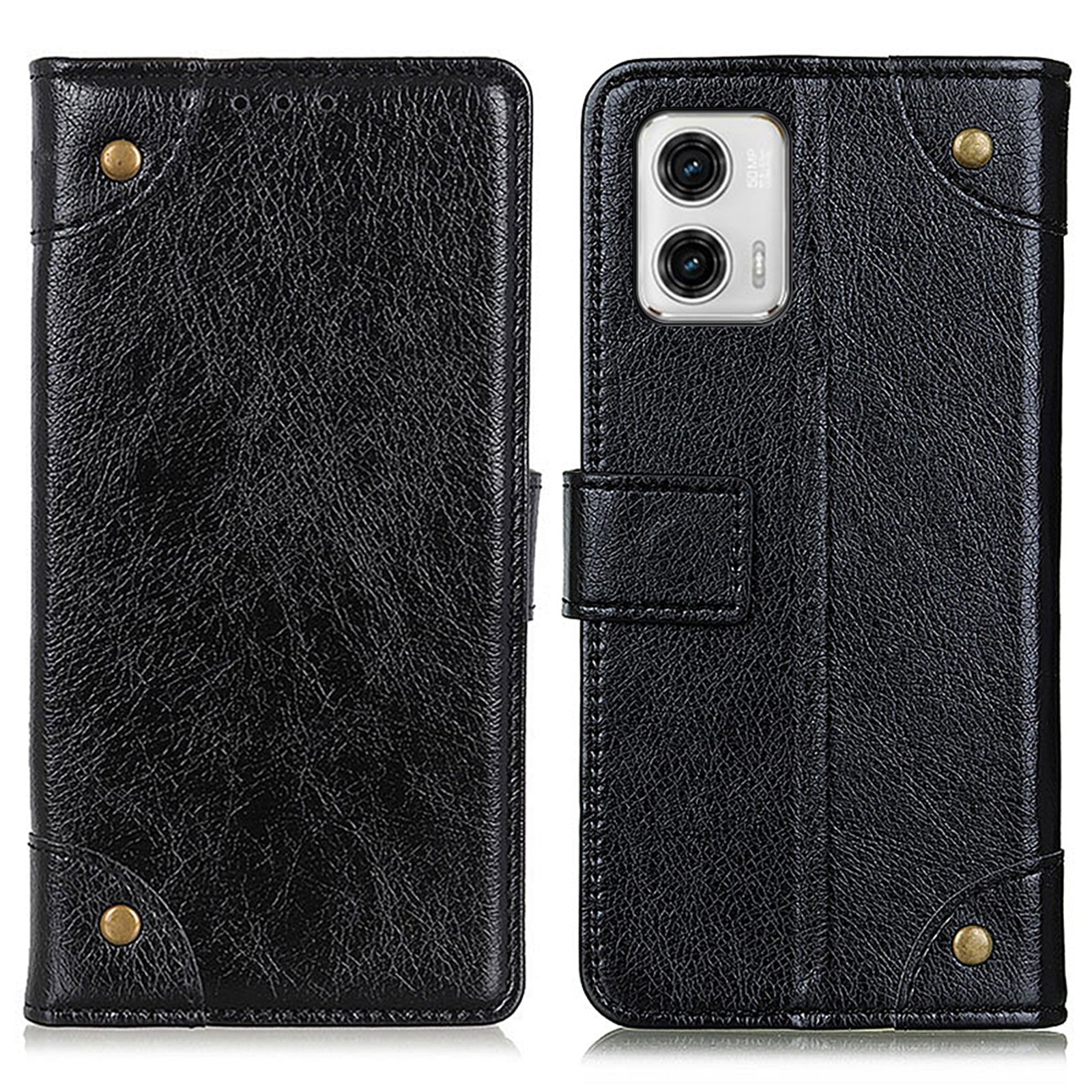 Phone Case For Motorola Moto G73 5G , Brass Button Decor Nappa Texture Flip Leather Wallet Cover with Stand