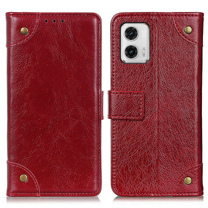 Phone Case For Motorola Moto G73 5G , Brass Button Decor Nappa Texture Flip Leather Wallet Cover with Stand