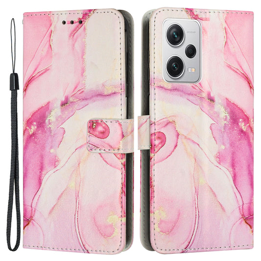 For Xiaomi Redmi Note 12 Pro 5G Stand Leather Phone Case Marble Pattern Wallet Cover with Strap