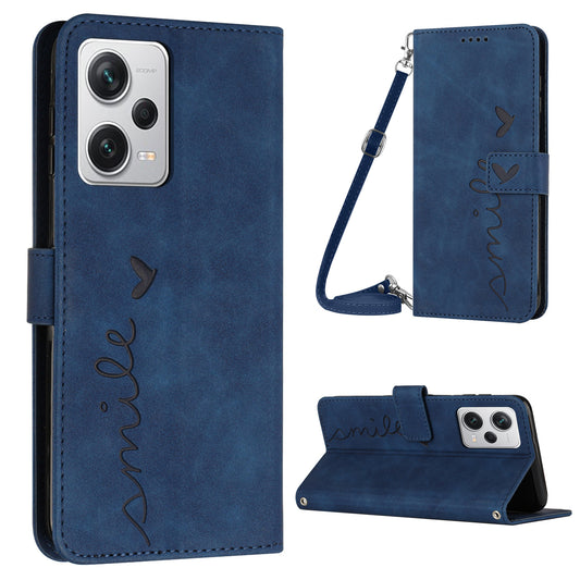 For Xiaomi Redmi Note 12 Pro 5G / Note 12 Pro Speed 5G / Poco X5 Pro 5G Wallet Stand Phone Case Imprinted Heart Shape Leather Phone Cover with Shoulder Strap