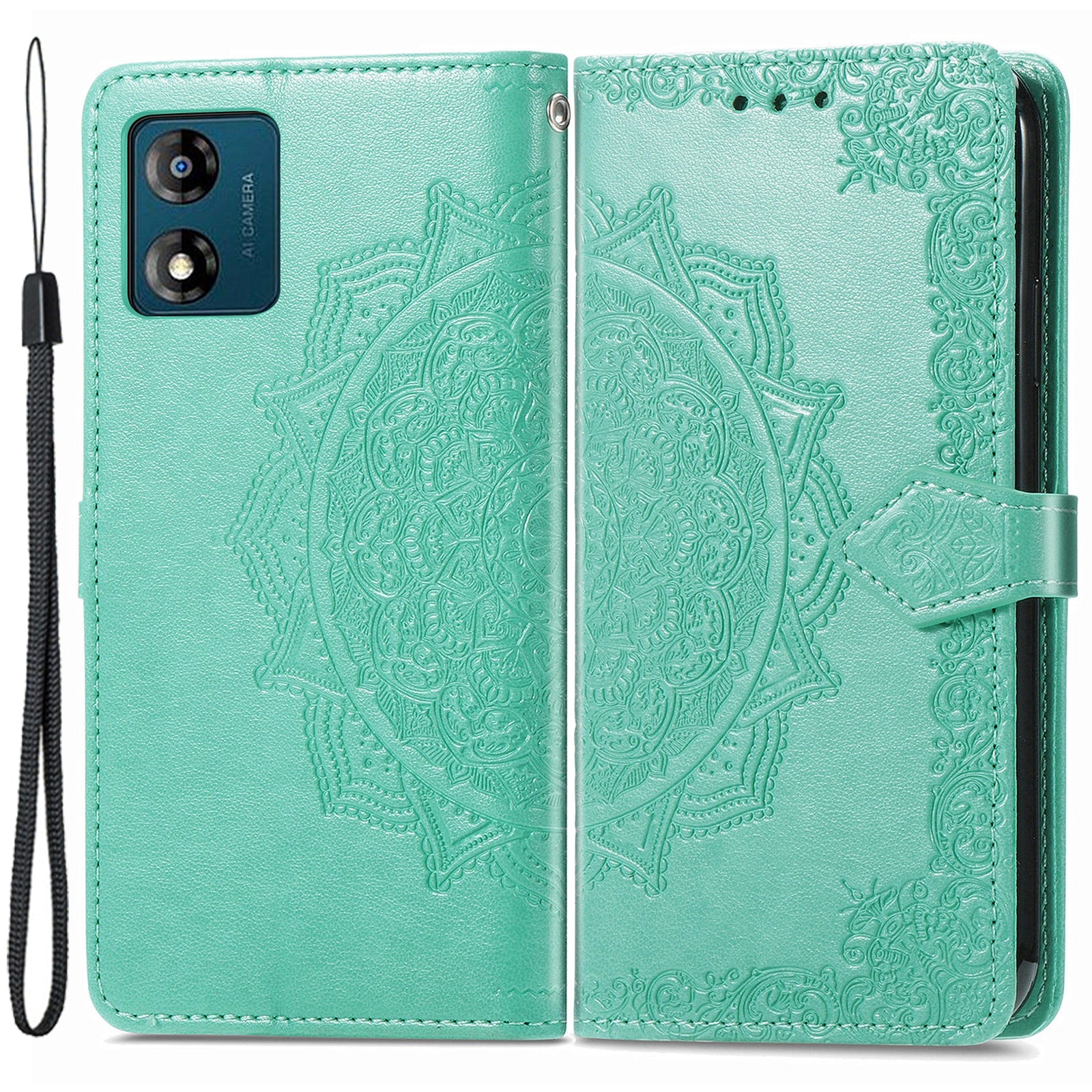 For Motorola Moto E13 4G PU Leather Wallet Case Stand Embossed Mandala Pattern Shell