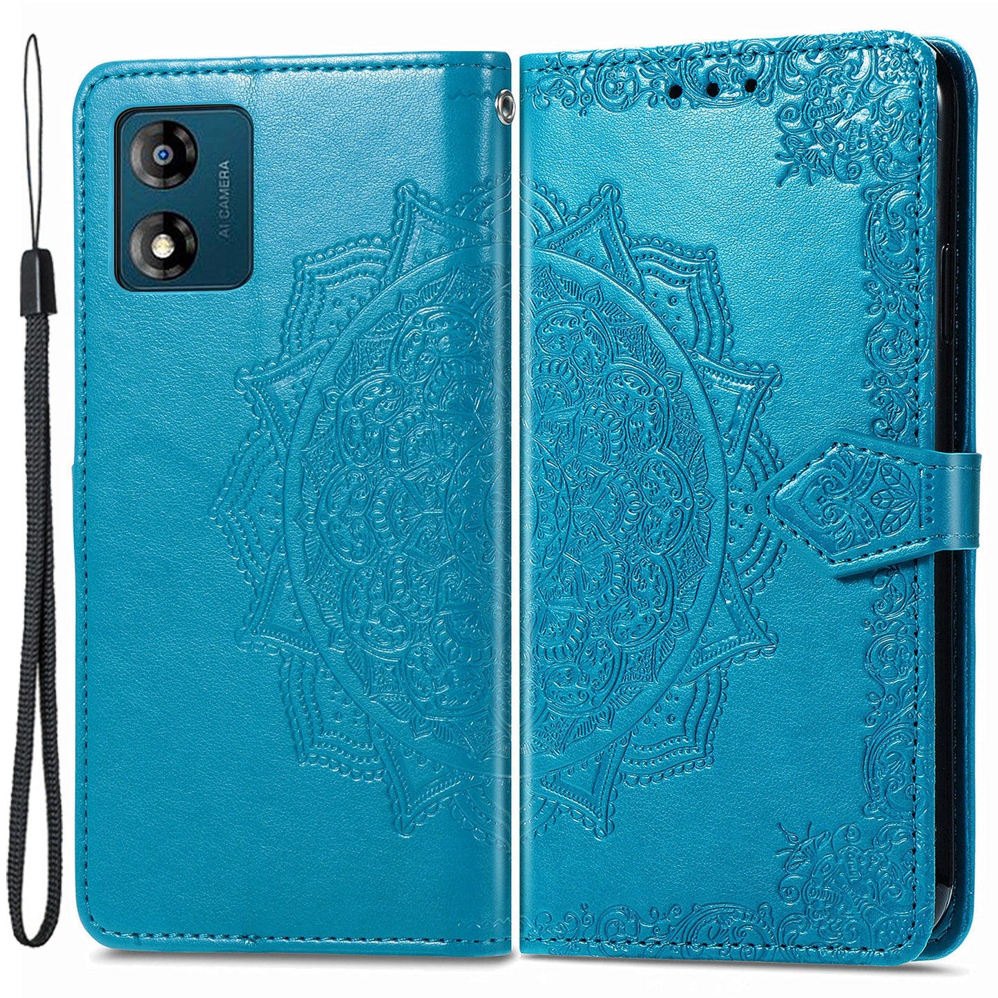 For Motorola Moto E13 4G PU Leather Wallet Case Stand Embossed Mandala Pattern Shell