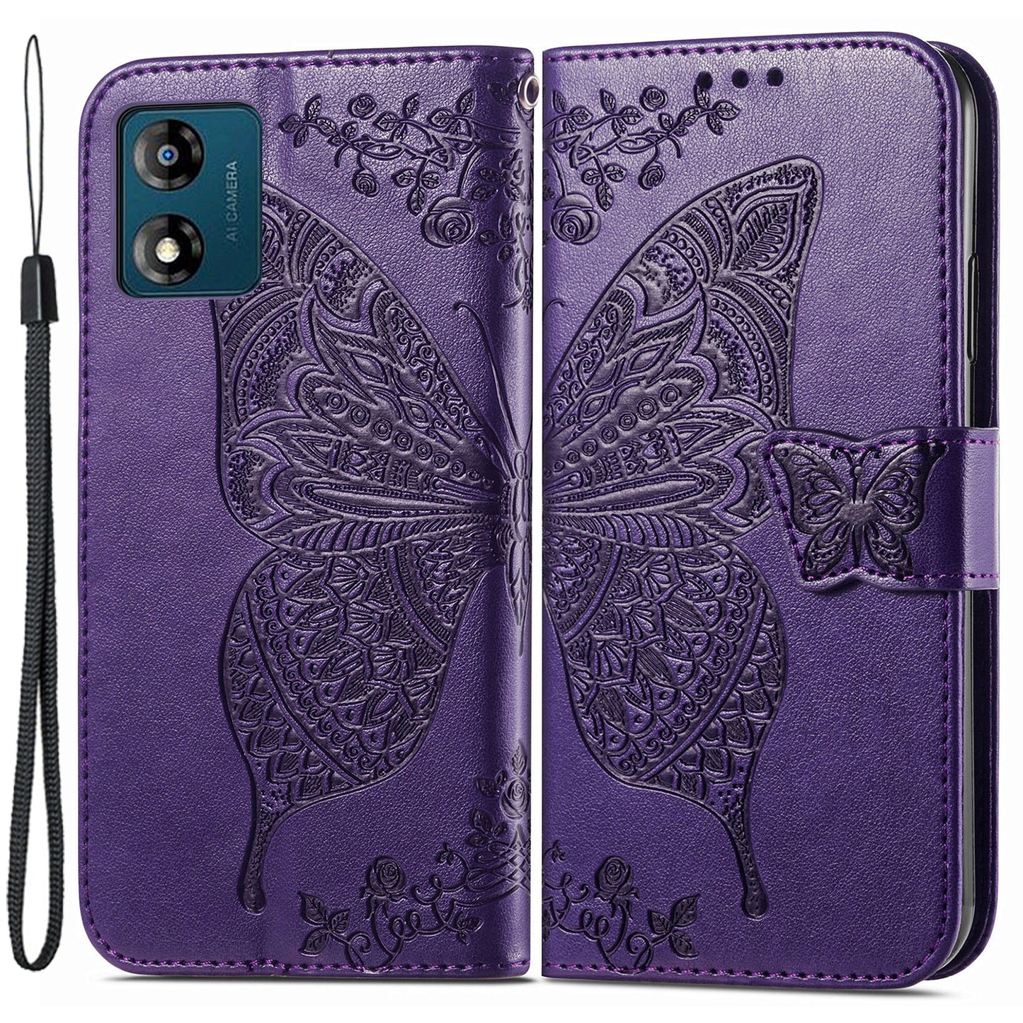 For Motorola Moto E13 4G Imprinted PU Leather Wallet Phone Case Anti-drop Stand Cover