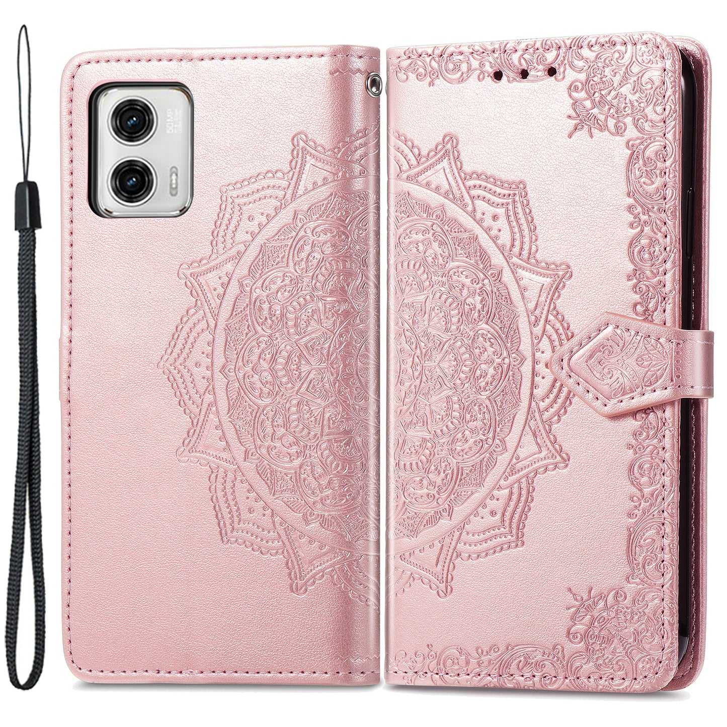 For Motorola Moto G73 5G PU Leather Wallet Embossed Mandala Pattern Case Stand Shell