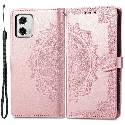 For Motorola Moto G73 5G PU Leather Wallet Embossed Mandala Pattern Case Stand Shell