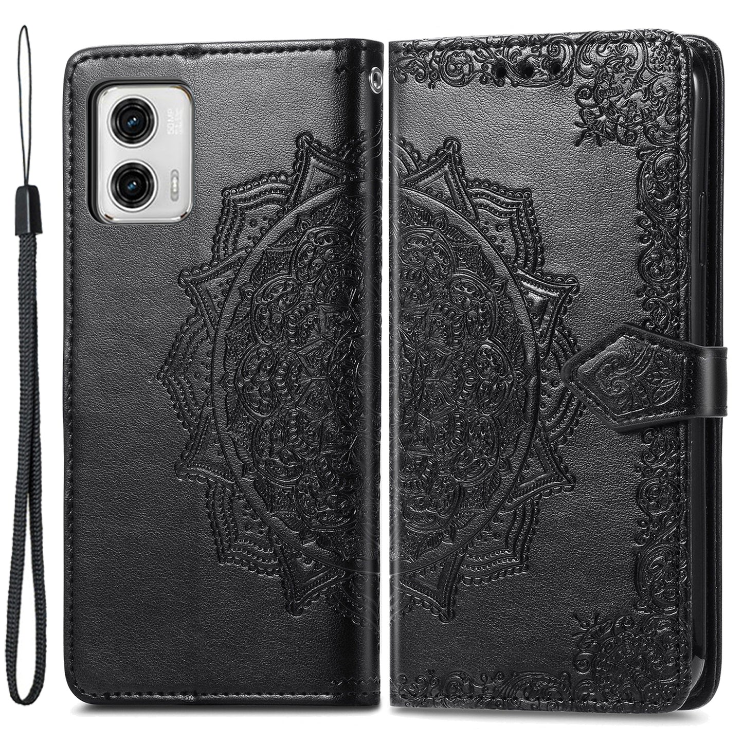 For Motorola Moto G73 5G PU Leather Wallet Embossed Mandala Pattern Case Stand Shell