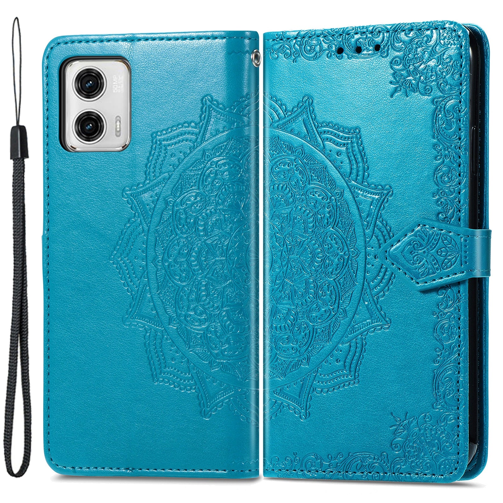 For Motorola Moto G73 5G PU Leather Wallet Embossed Mandala Pattern Case Stand Shell