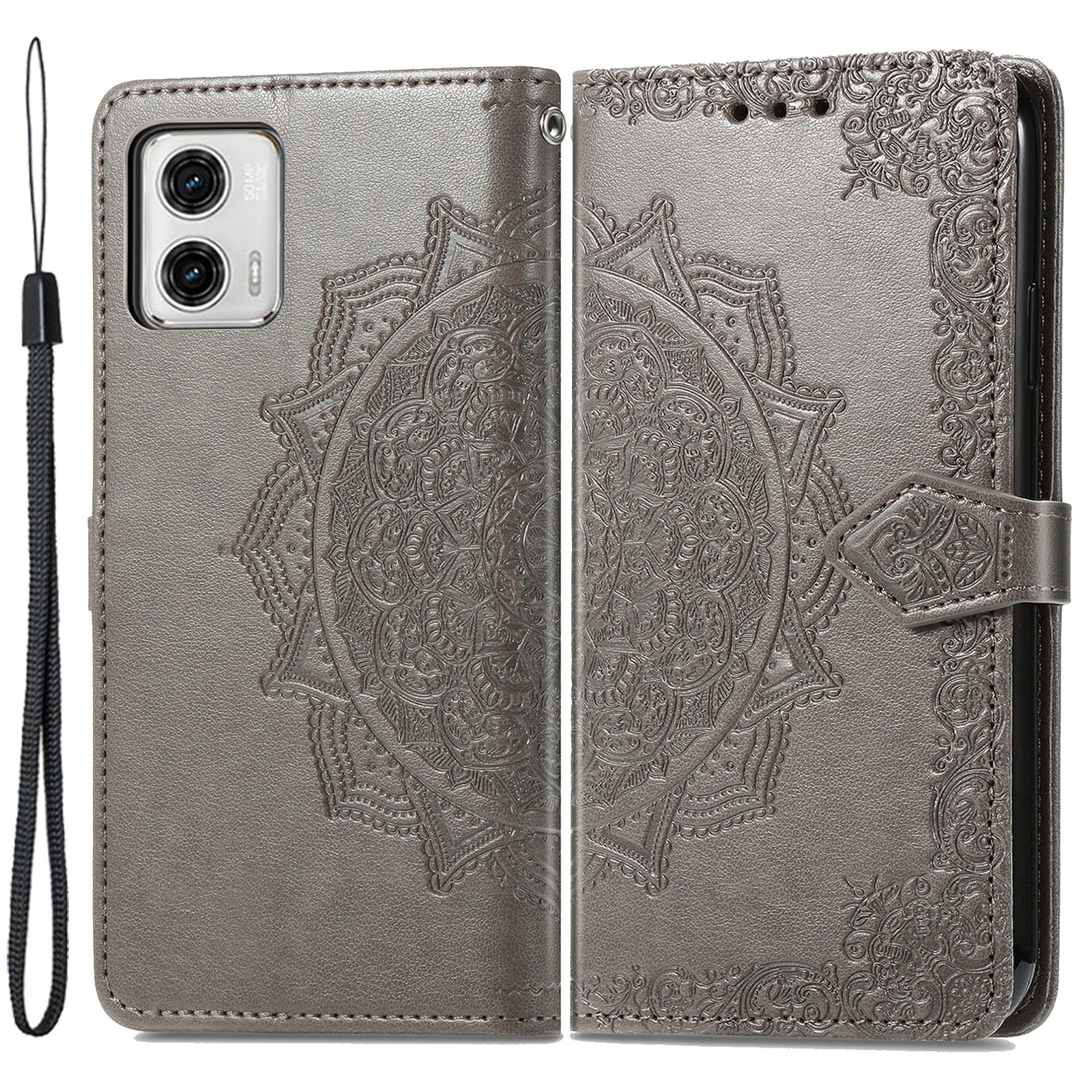 For Motorola Moto G73 5G PU Leather Wallet Embossed Mandala Pattern Case Stand Shell