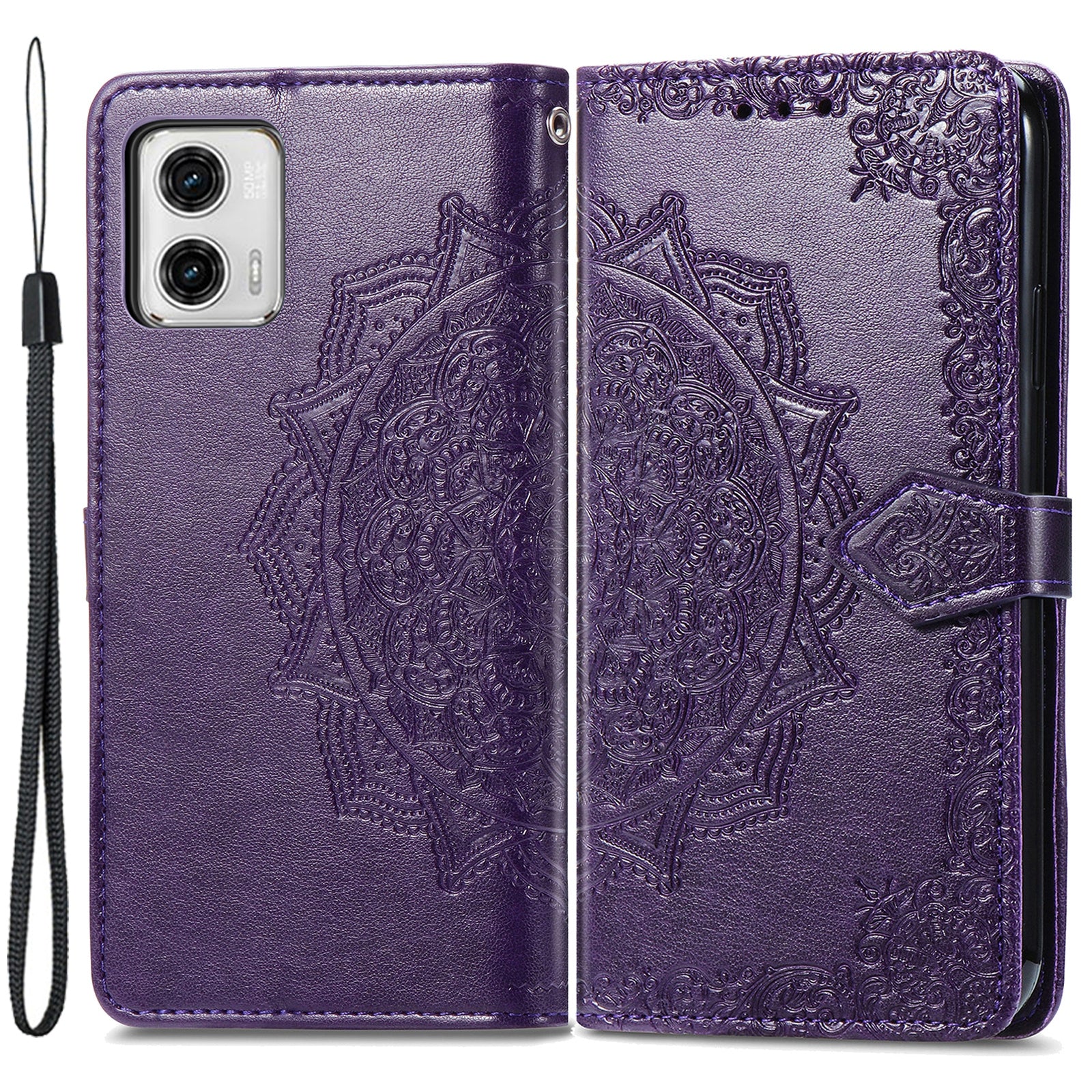 For Motorola Moto G73 5G PU Leather Wallet Embossed Mandala Pattern Case Stand Shell