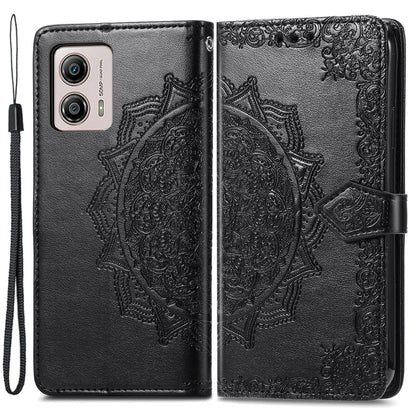 For Motorola Moto G53 5G Stand Shell PU Leather Wallet Embossed Mandala Pattern Case