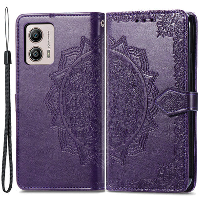 For Motorola Moto G53 5G Stand Shell PU Leather Wallet Embossed Mandala Pattern Case