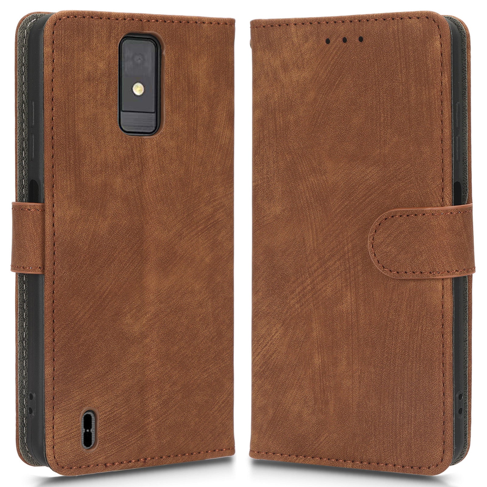 Mobile Phone Case for ZTE Blade A32 , PU Leather Phone Shell Stand RFID Blocking Wallet Cover