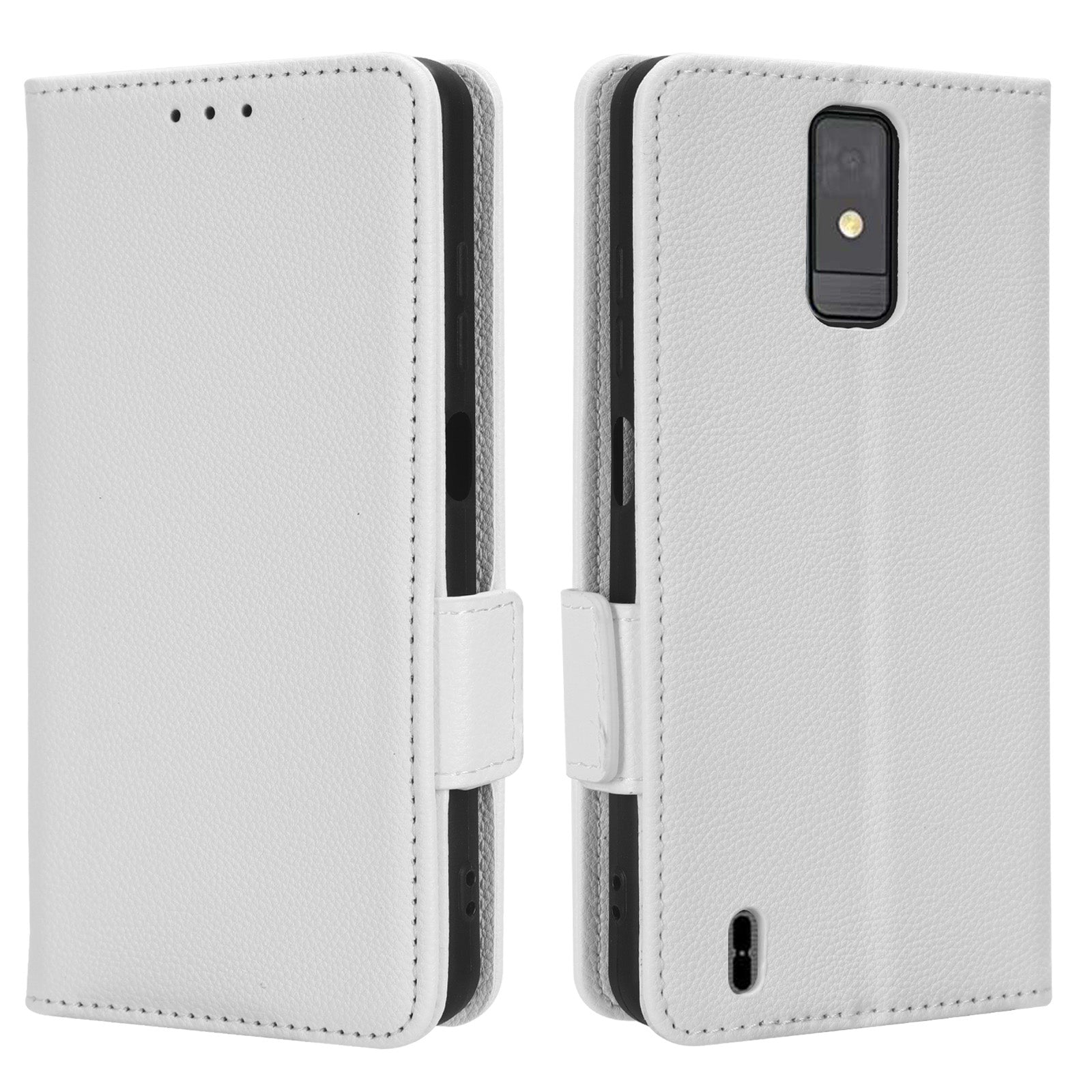 For ZTE Blade A32 Dual Magnetic Clasp Phone Cover Wallet Stand Litchi Texture PU Leather Phone Case