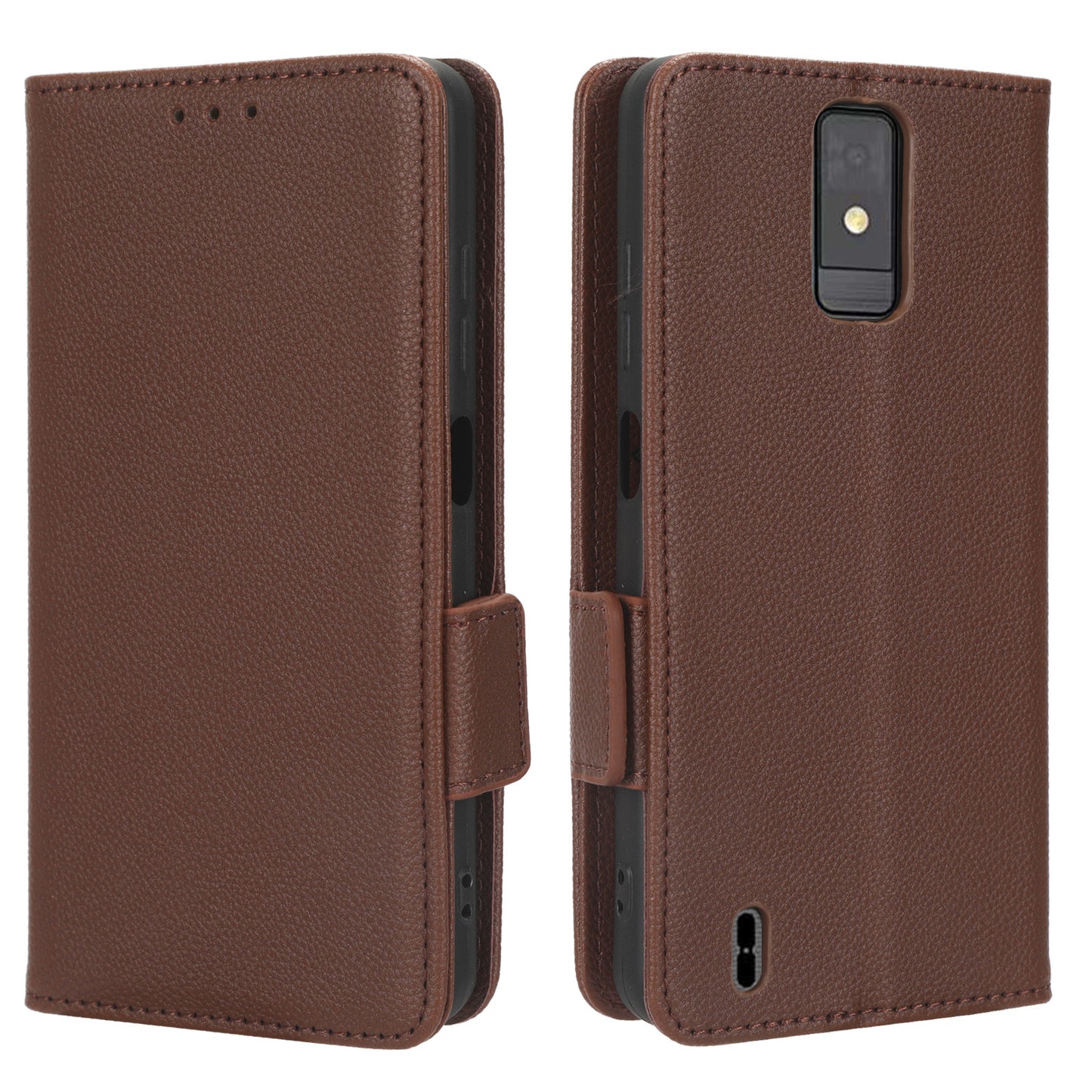 For ZTE Blade A32 Dual Magnetic Clasp Phone Cover Wallet Stand Litchi Texture PU Leather Phone Case