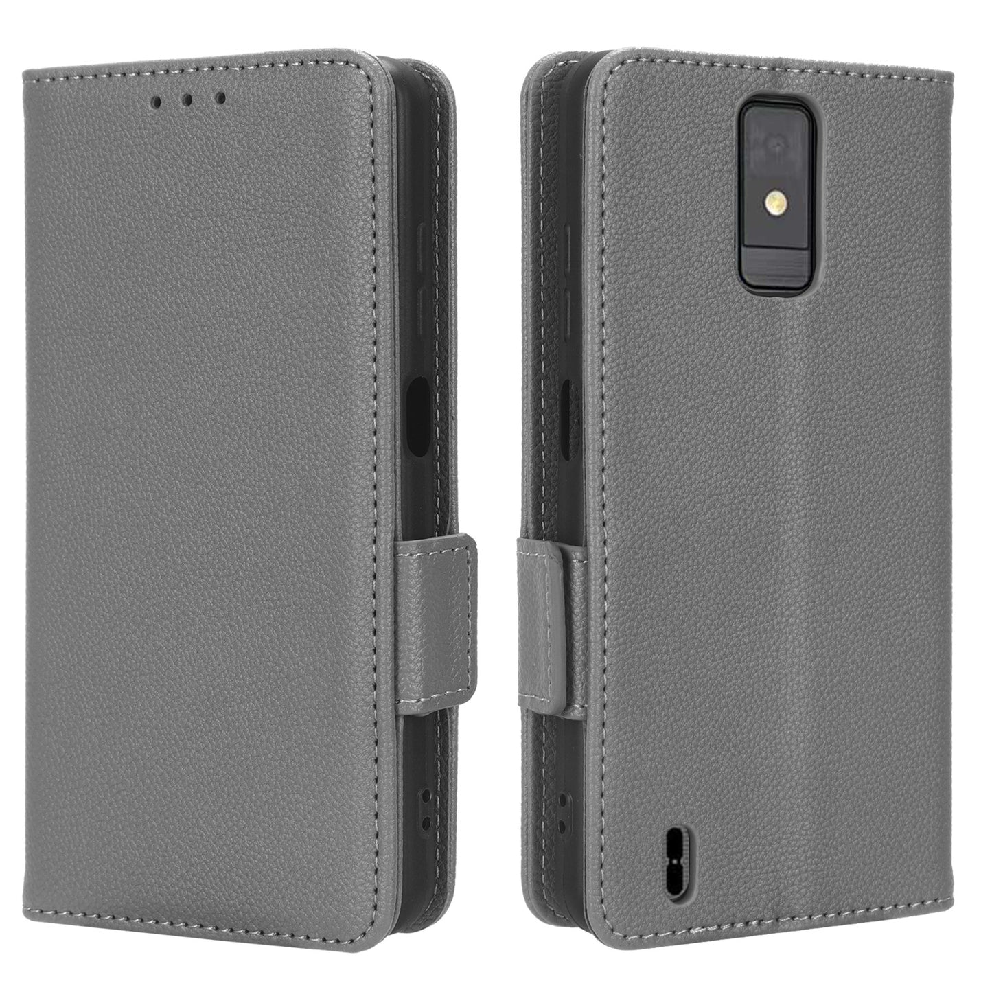 For ZTE Blade A32 Dual Magnetic Clasp Phone Cover Wallet Stand Litchi Texture PU Leather Phone Case