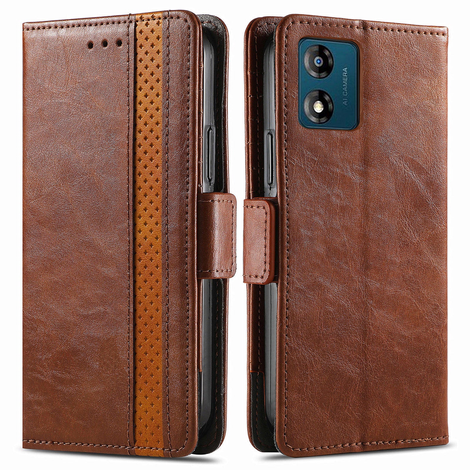 CASENEO 002 Series For Motorola Moto E13 4G Shockproof Phone Wallet Case Splicing PU Leather Stand Cover