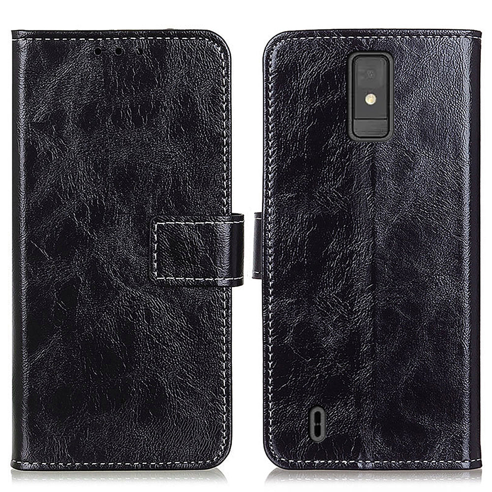 For ZTE Blade A32 Full Protection Phone Case Stand Crazy Horse Texture Leather Retro Flip Wallet Cover