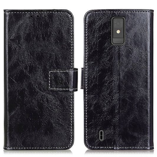 For ZTE Blade A32 Full Protection Phone Case Stand Crazy Horse Texture Leather Retro Flip Wallet Cover