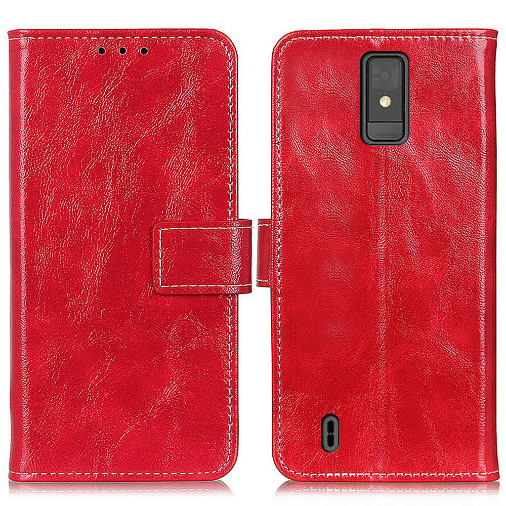 For ZTE Blade A32 Full Protection Phone Case Stand Crazy Horse Texture Leather Retro Flip Wallet Cover