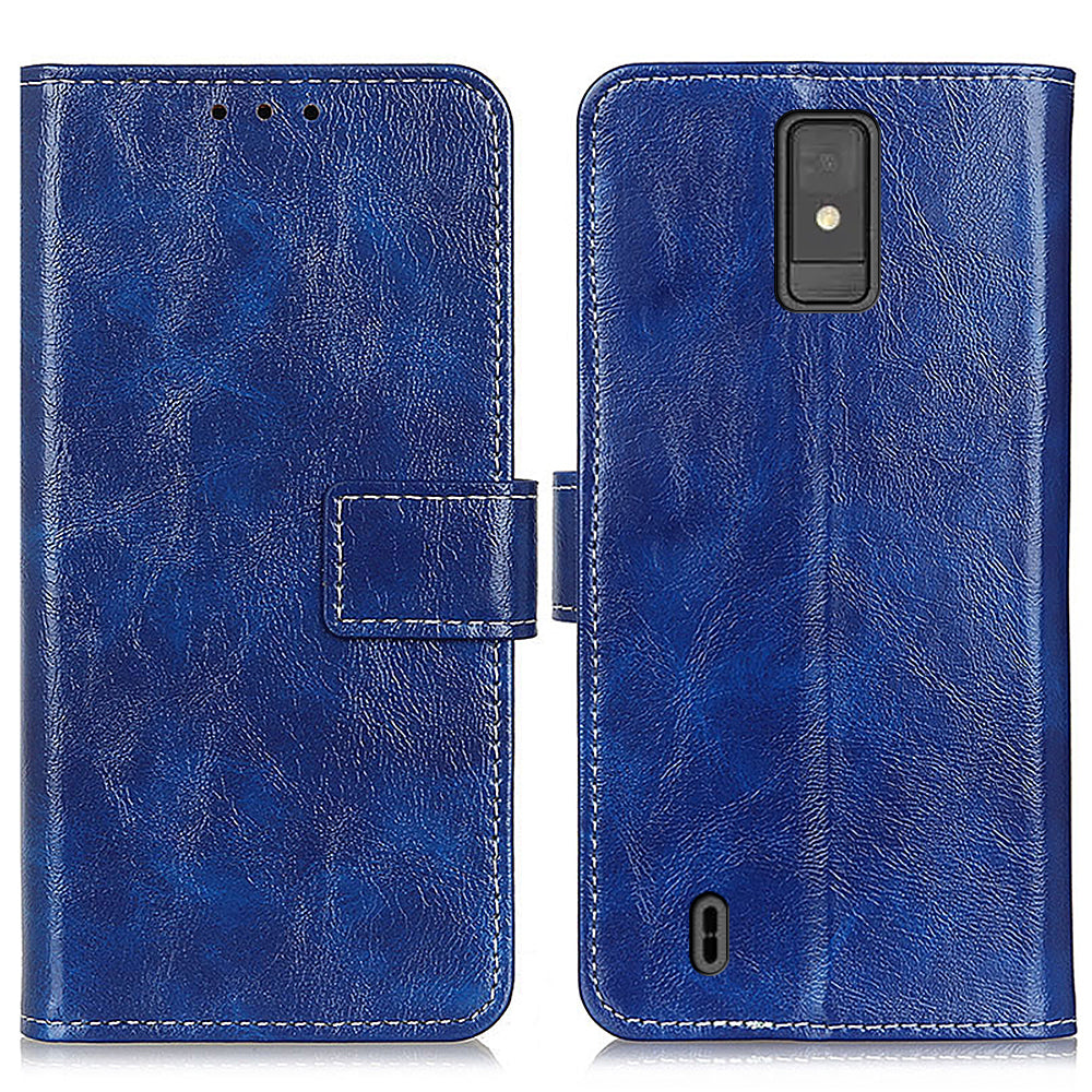 For ZTE Blade A32 Full Protection Phone Case Stand Crazy Horse Texture Leather Retro Flip Wallet Cover