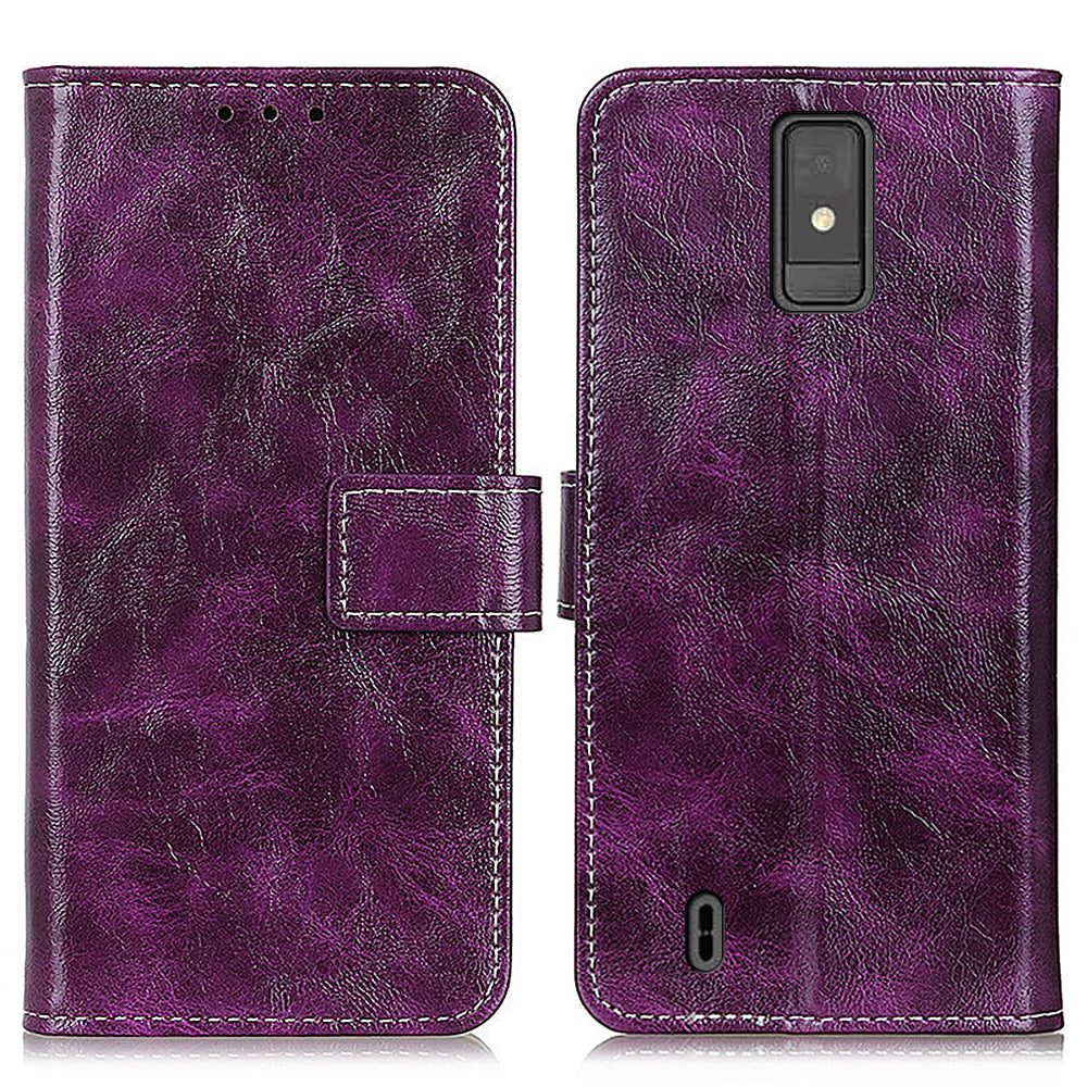 For ZTE Blade A32 Full Protection Phone Case Stand Crazy Horse Texture Leather Retro Flip Wallet Cover