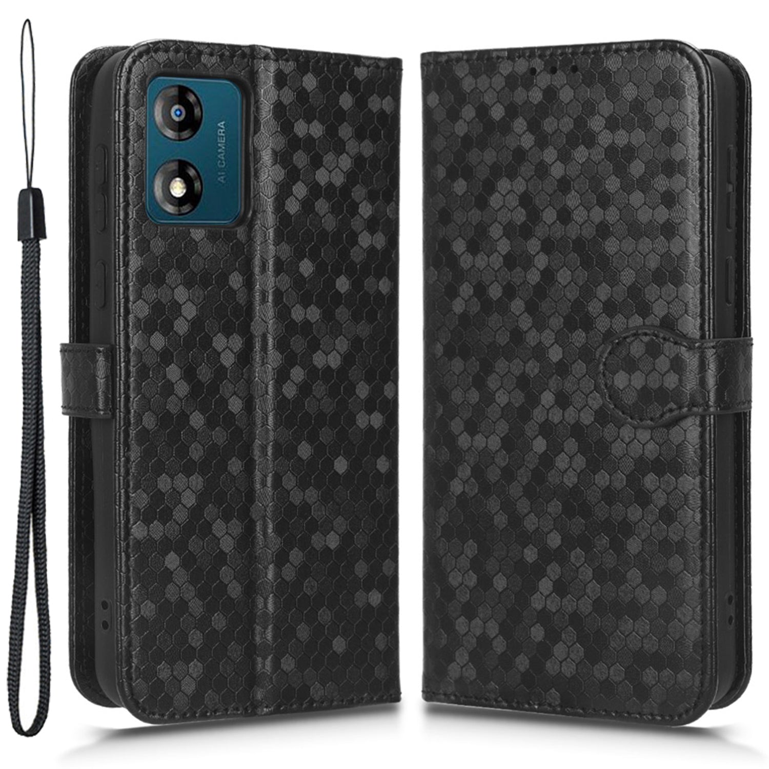 PU Leather Cover for Motorola Moto E13 4G Stand Cover Dot Pattern Imprinted Wallet Phone Case