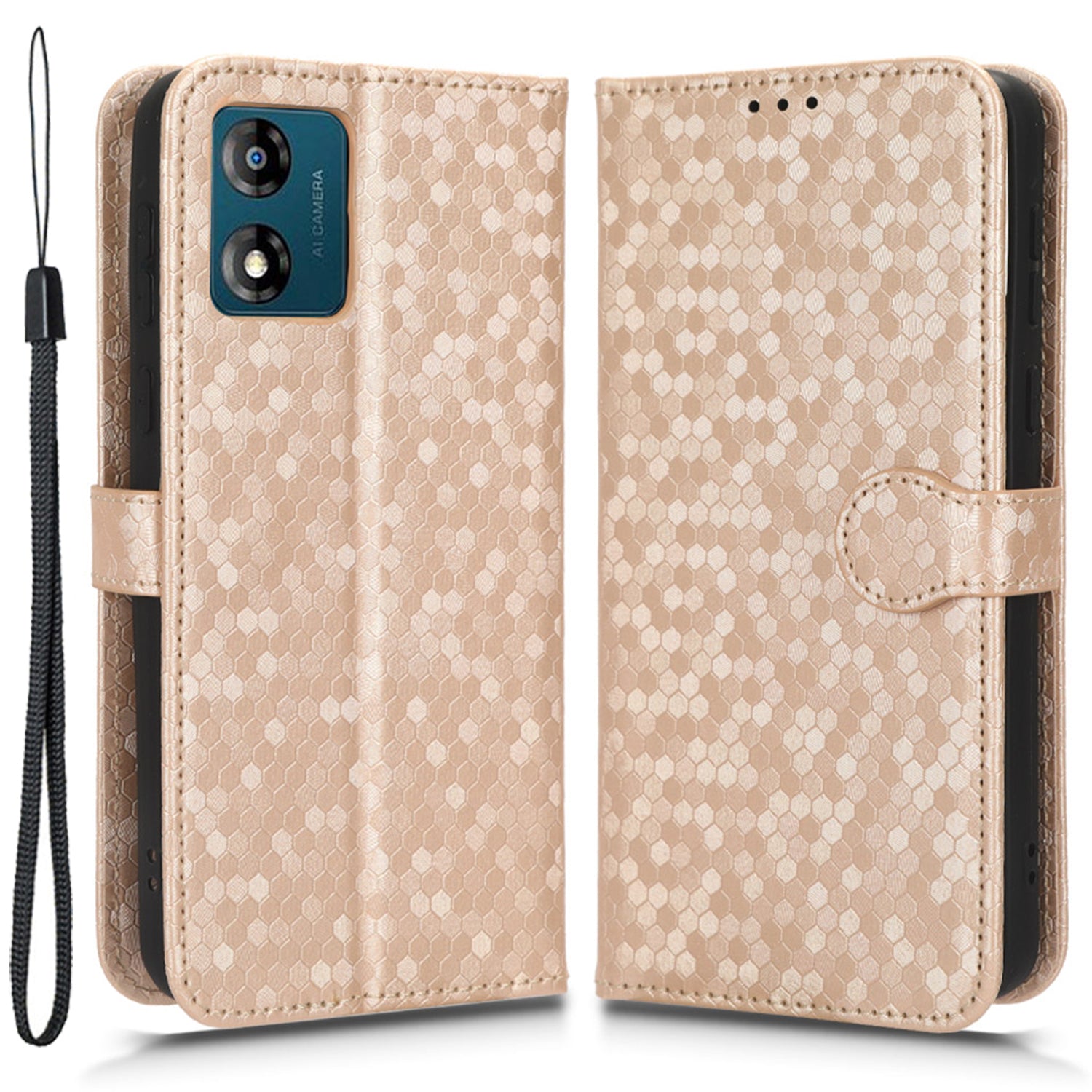 PU Leather Cover for Motorola Moto E13 4G Stand Cover Dot Pattern Imprinted Wallet Phone Case