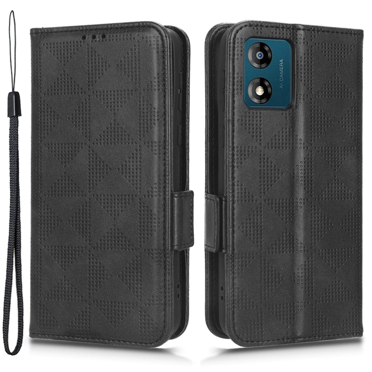 For Motorola Moto E13 4G Wallet Stand Cover Imprinted Triangle Pattern Phone Case