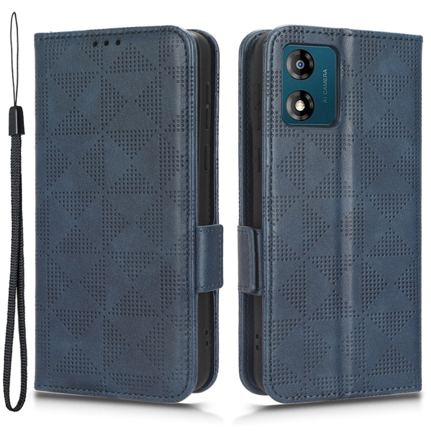 For Motorola Moto E13 4G Wallet Stand Cover Imprinted Triangle Pattern Phone Case