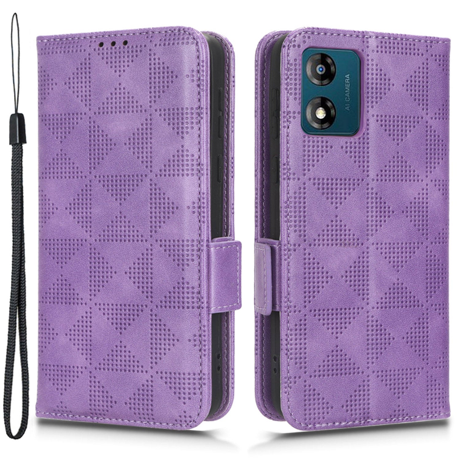 For Motorola Moto E13 4G Wallet Stand Cover Imprinted Triangle Pattern Phone Case