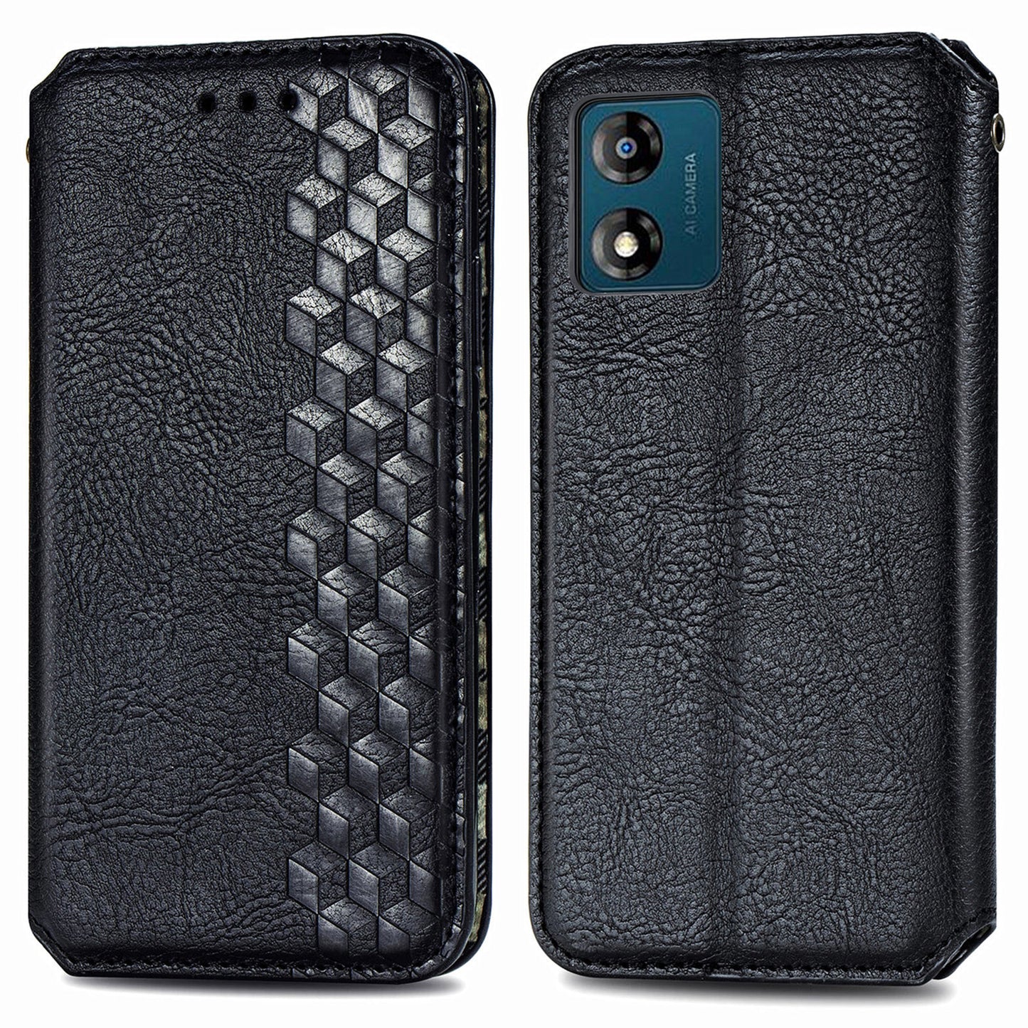 For Motorola Moto E13 4G Leather Phone Cover Wallet Stand Imprinting Rhombus Cell Phone Case