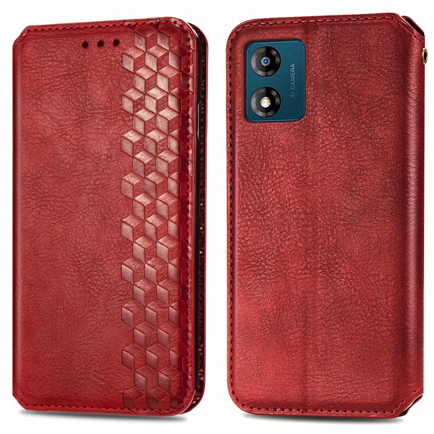 For Motorola Moto E13 4G Leather Phone Cover Wallet Stand Imprinting Rhombus Cell Phone Case