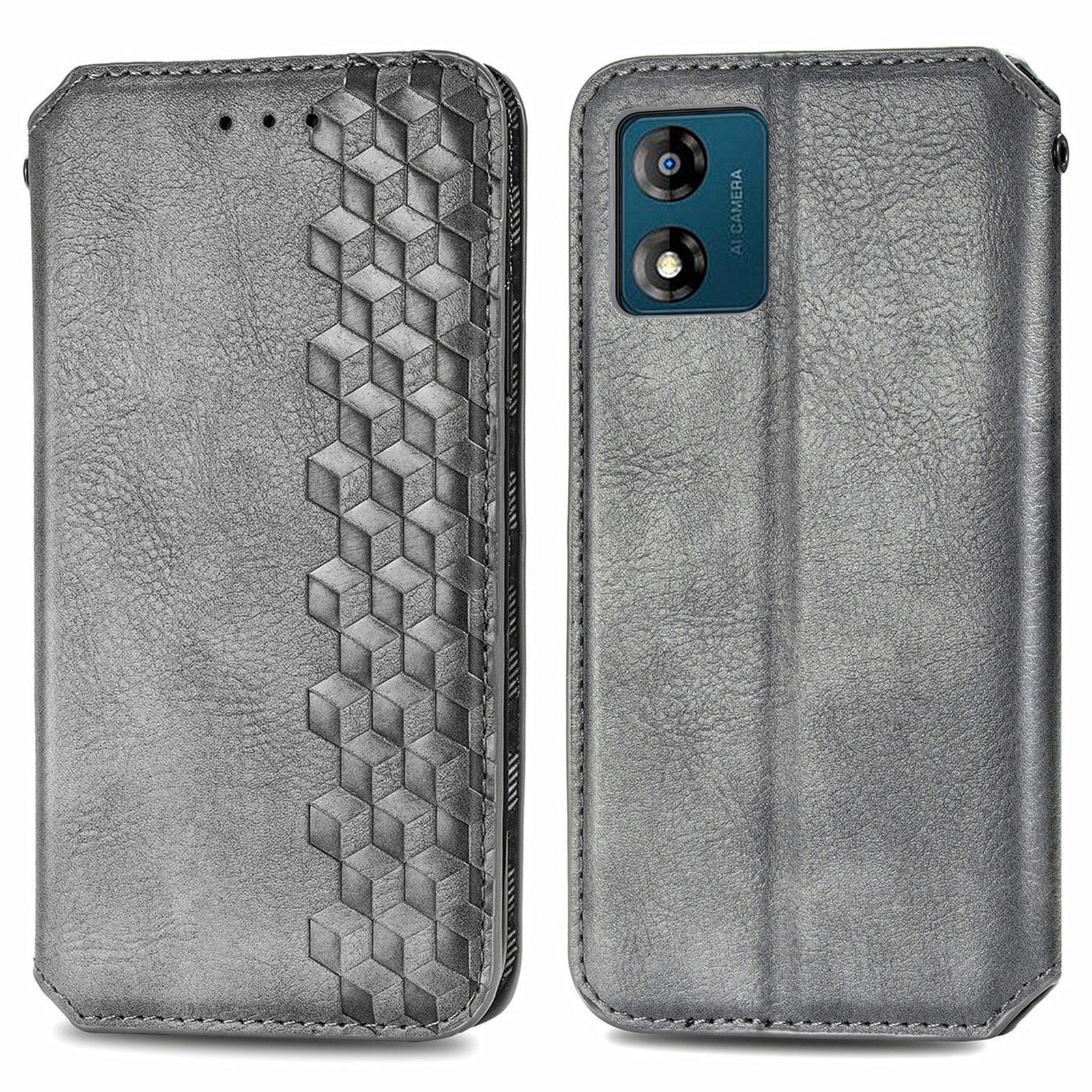 For Motorola Moto E13 4G Leather Phone Cover Wallet Stand Imprinting Rhombus Cell Phone Case