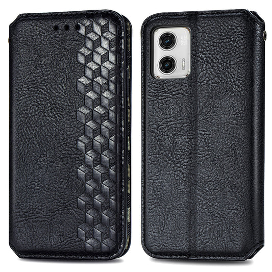 Anti-fall Phone Case For Motorola Moto G73 5G PU Leather Stand Wallet Imprinting Rhombus Phone Cover