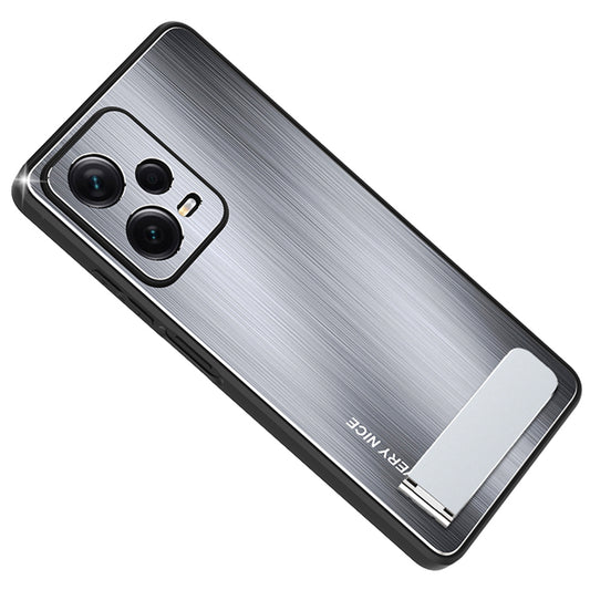 For Xiaomi Redmi Note 12 Pro 5G Kickstand Brushed Phone Cover TPU Bumper Aluminium Alloy Back Case