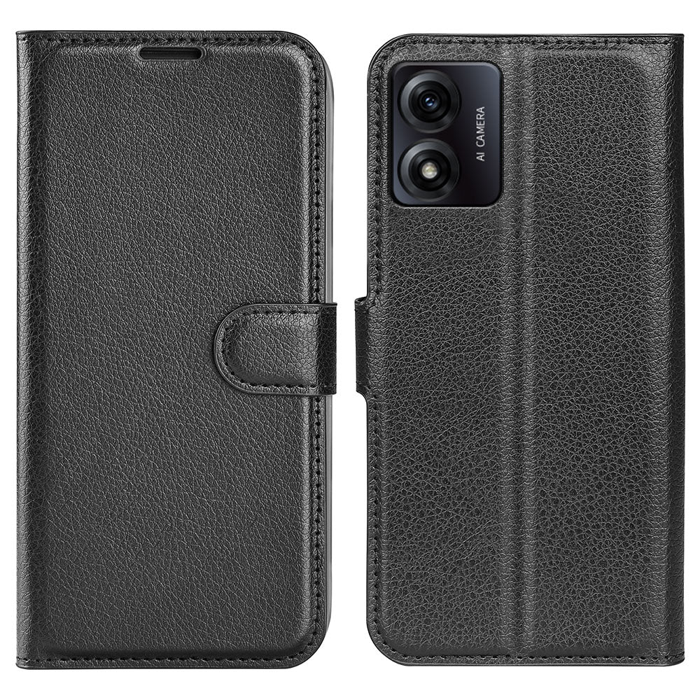 Phone Stand Case for Motorola Moto E13 4G , Wallet Function Litchi Texture Leather Shell Cover