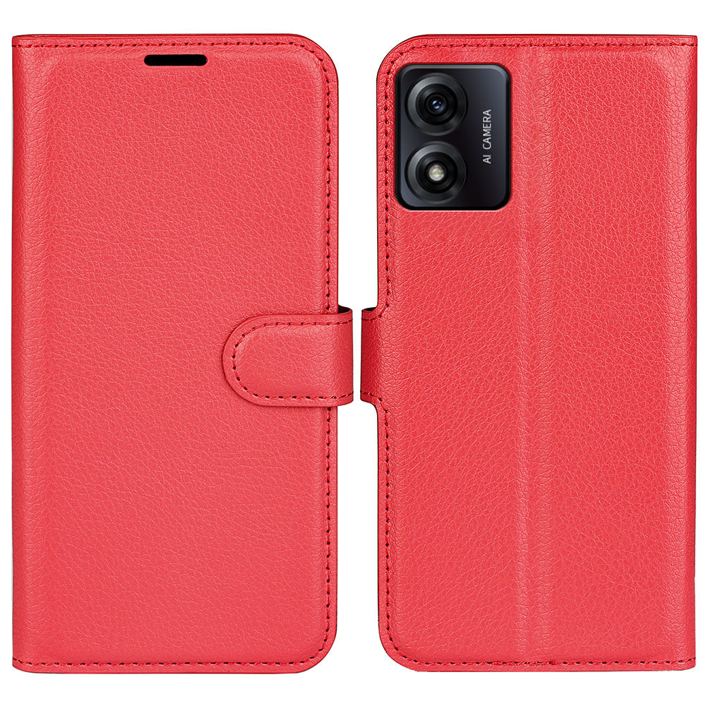 Phone Stand Case for Motorola Moto E13 4G , Wallet Function Litchi Texture Leather Shell Cover