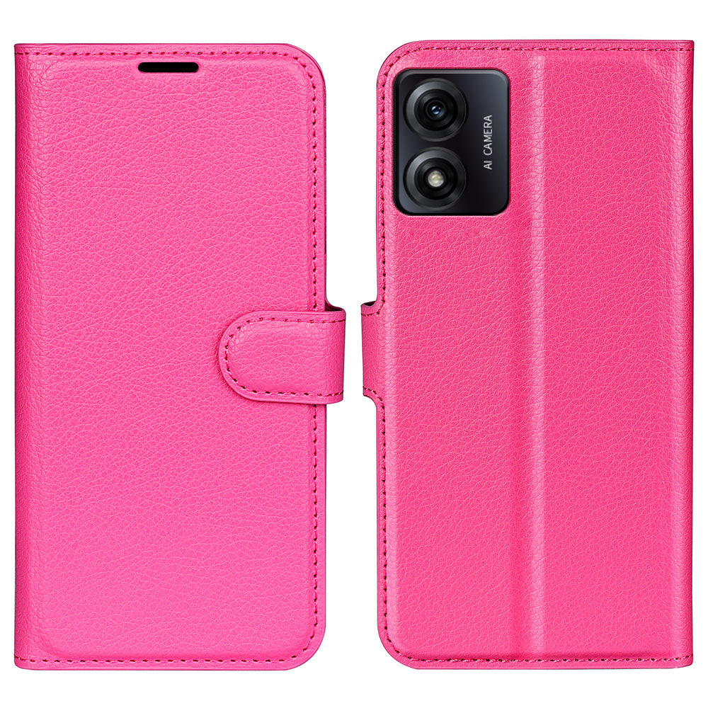 Phone Stand Case for Motorola Moto E13 4G , Wallet Function Litchi Texture Leather Shell Cover